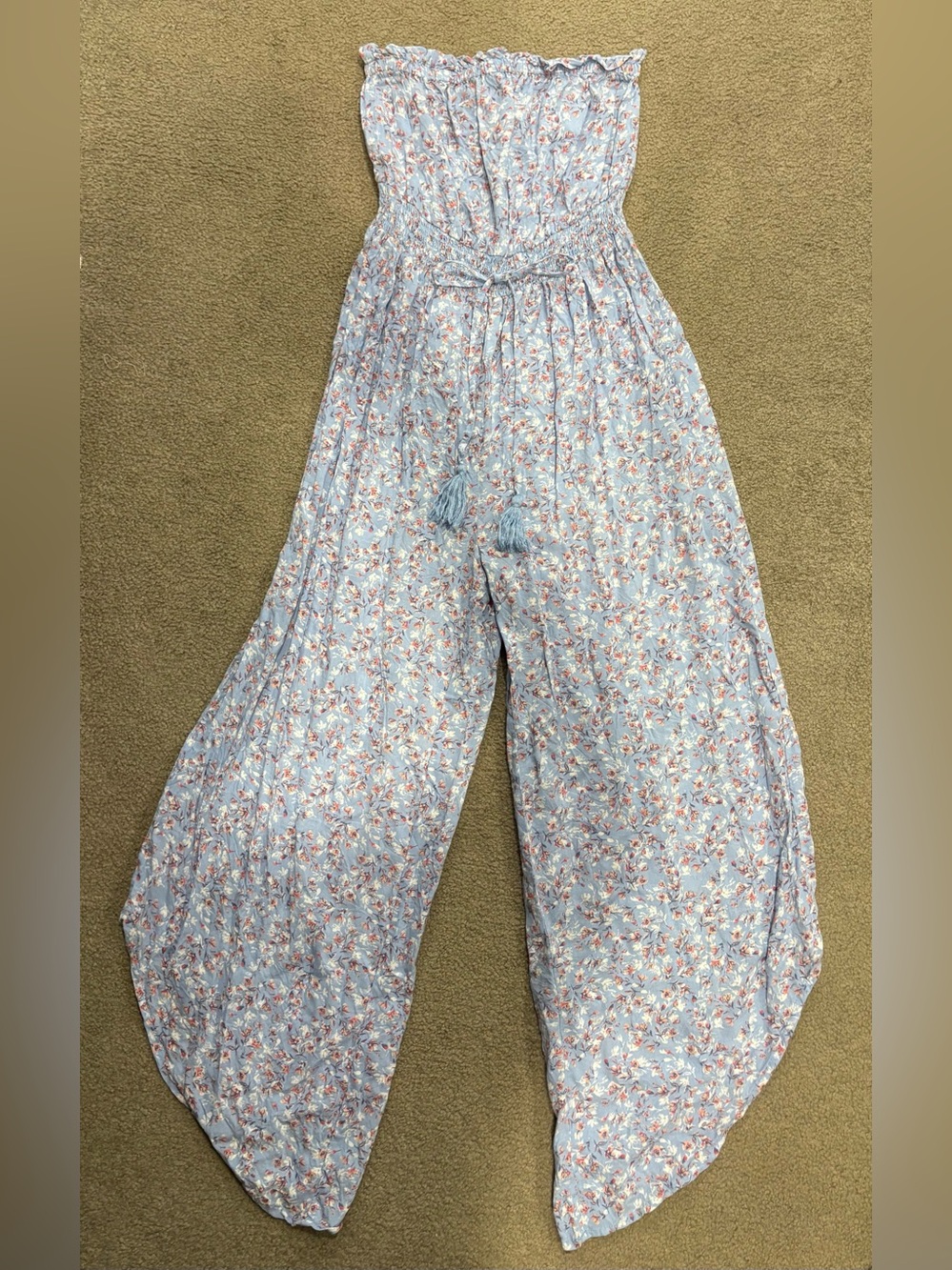 Japna Light Blue Floral Strapless Wide-Leg Jumpsuit